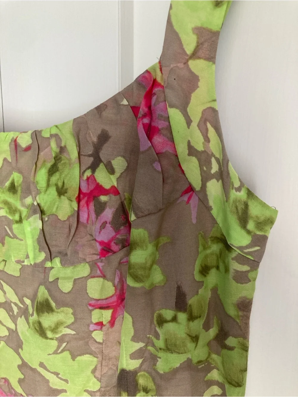 Banana Republic Floral Sheath Dress in Taupe with Pink and Lime Accents